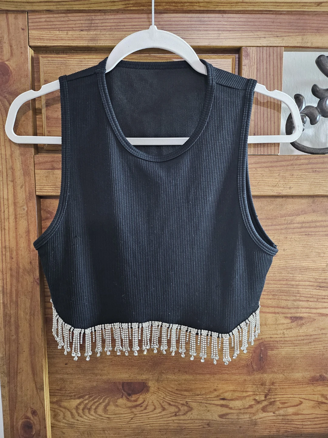 Black Beaded Fringe Crop Top - photo 2
