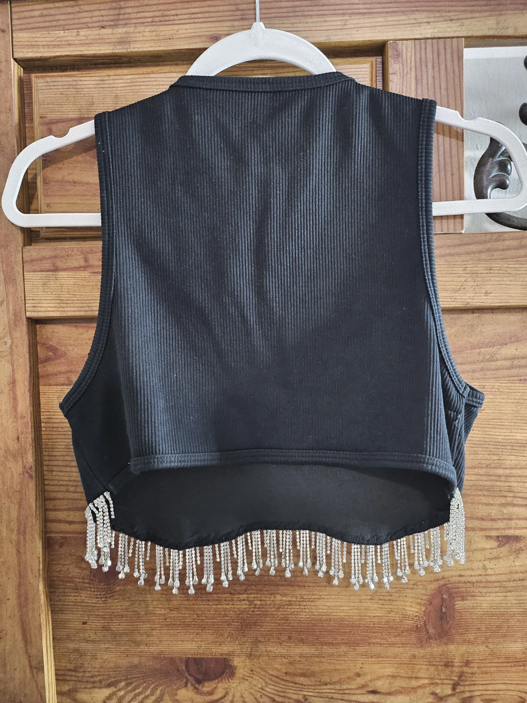 Black Beaded Fringe Crop Top - photo 3