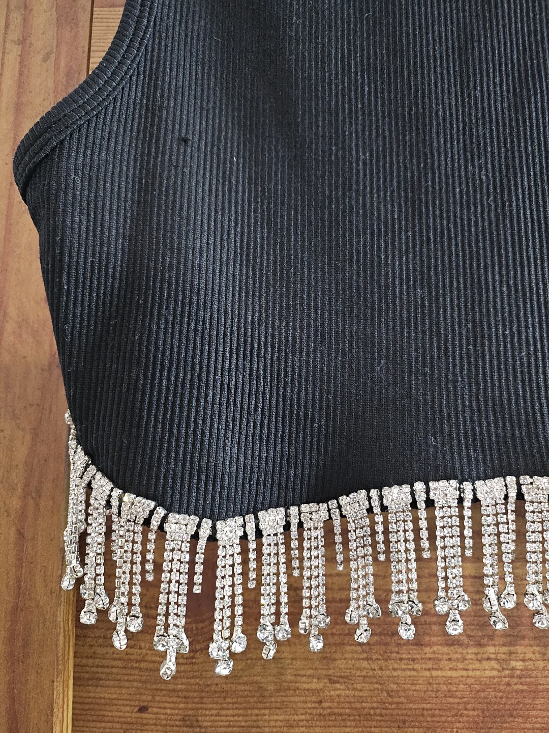 Black Beaded Fringe Crop Top - photo 4