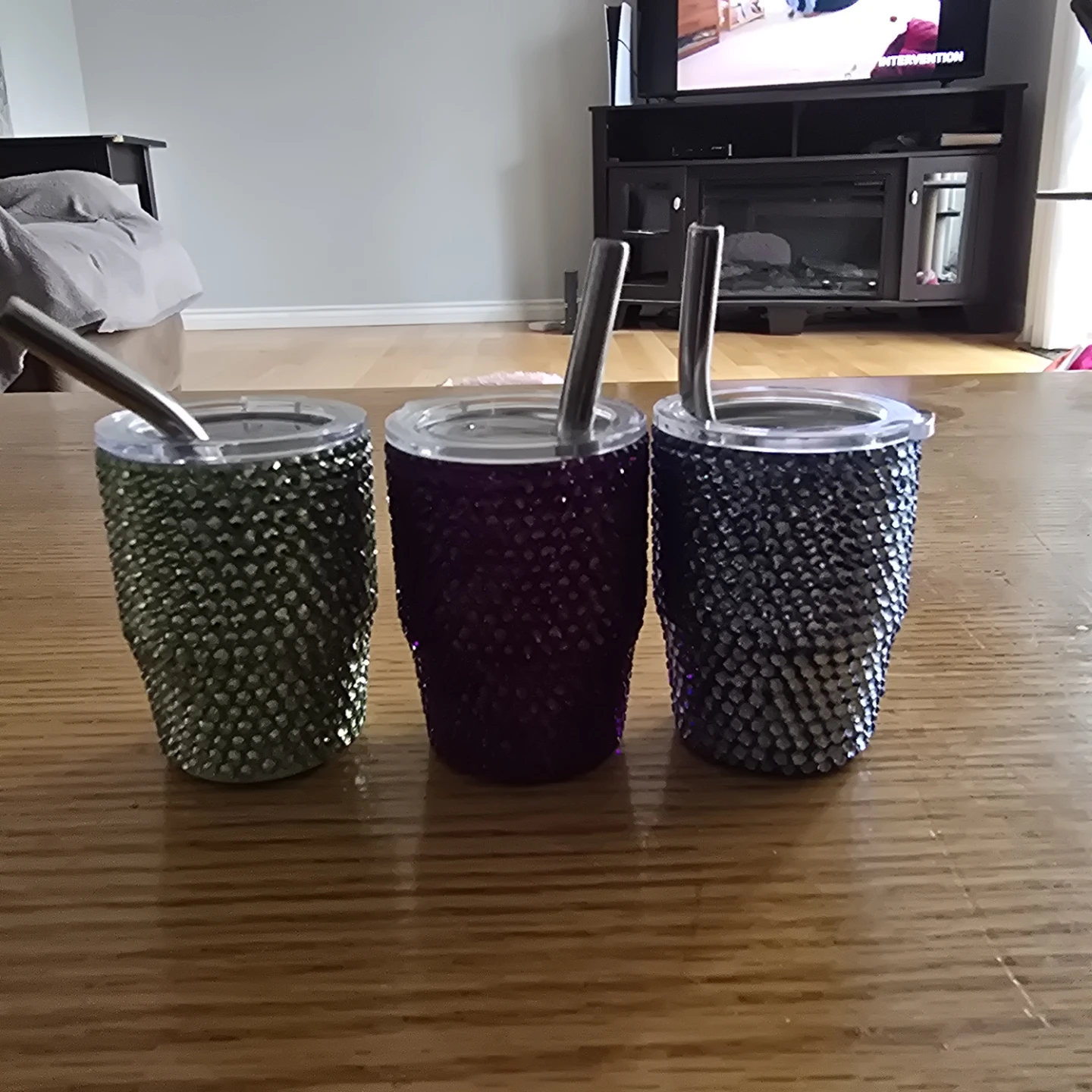 Set of 3 Rhinestone Tumbler Cups with Straws