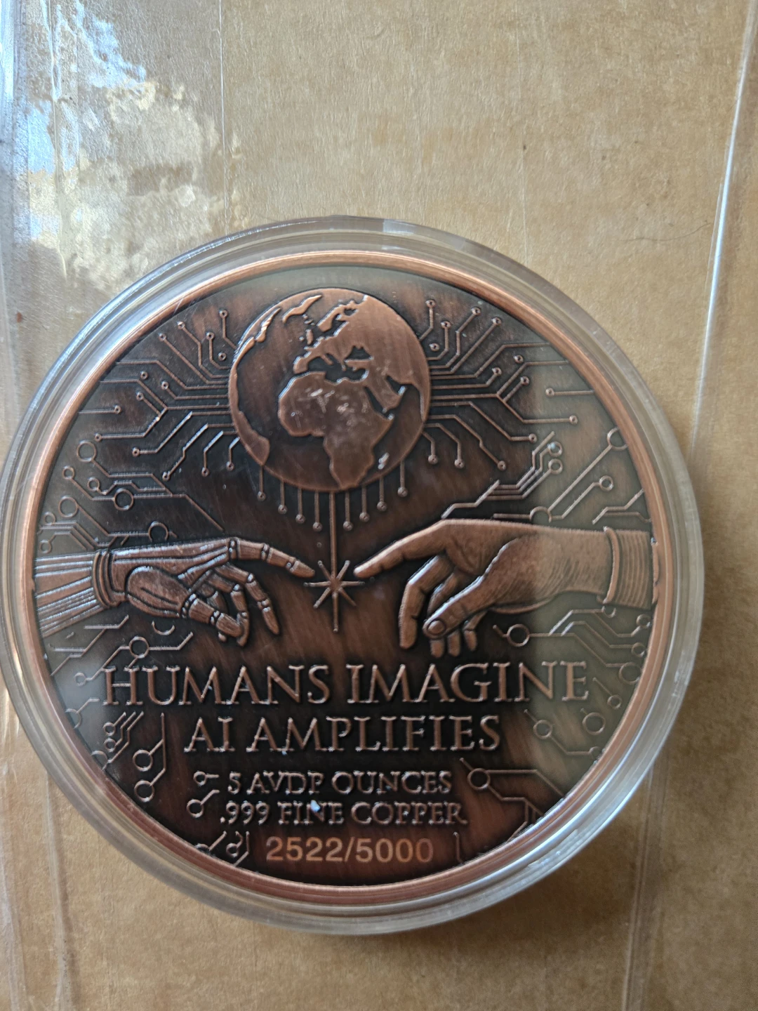 AI Amplifies 5 oz .999 Fine Copper Round 2522/5000 - photo 2