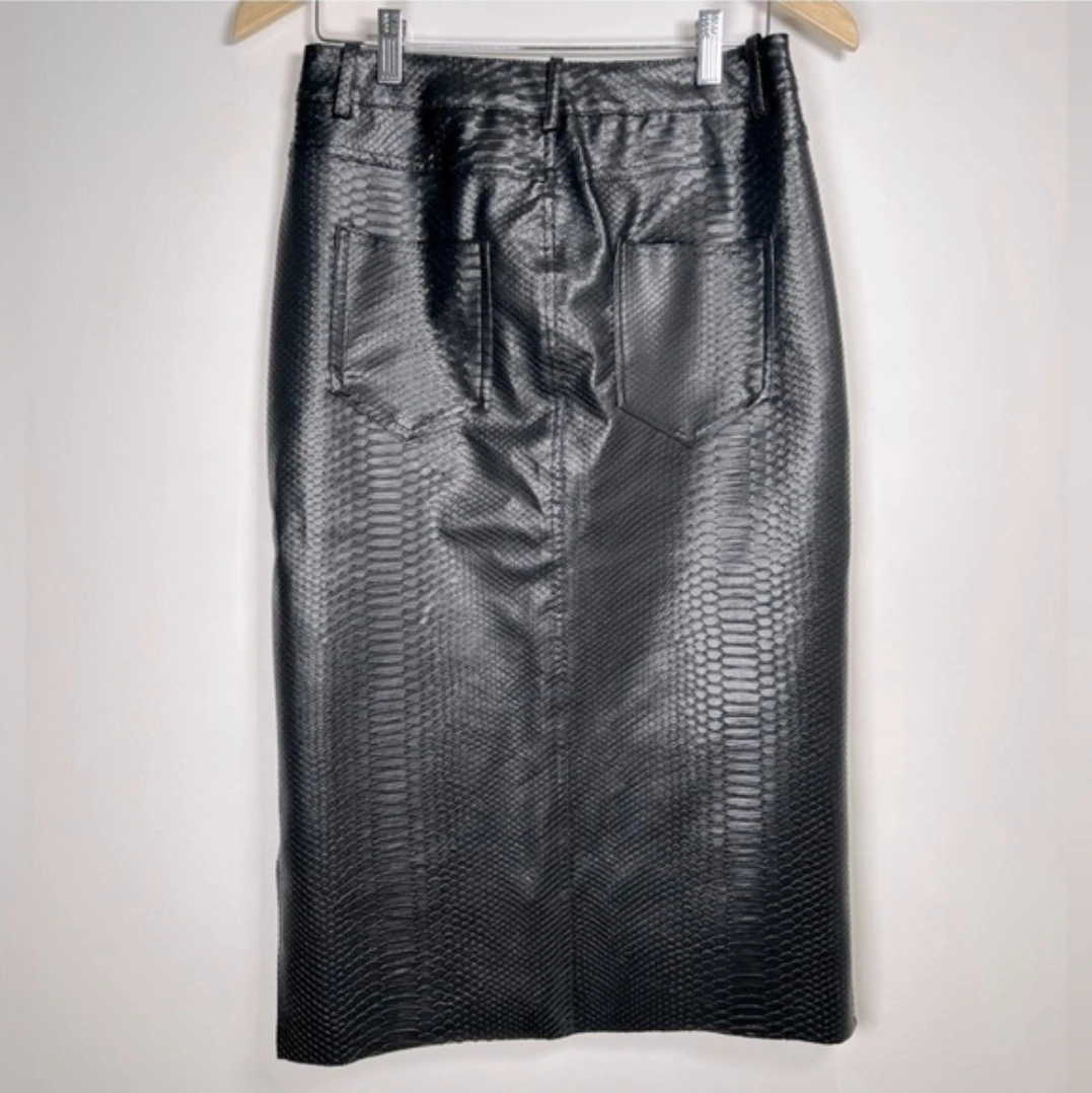 ZARA Black Faux Snake Skin Midi Pencil Skirt - Vegan Leather - photo 5