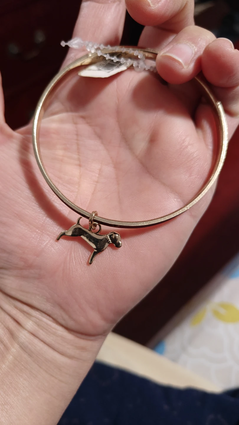 Gold Tone Bangle Bracelet with Dog Charm - photo 4