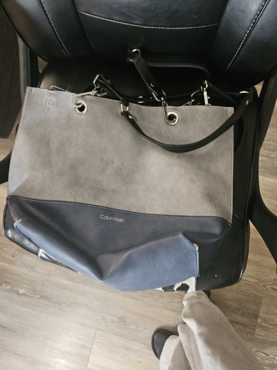 Calvin Klein Grey and Navy Tote Bag