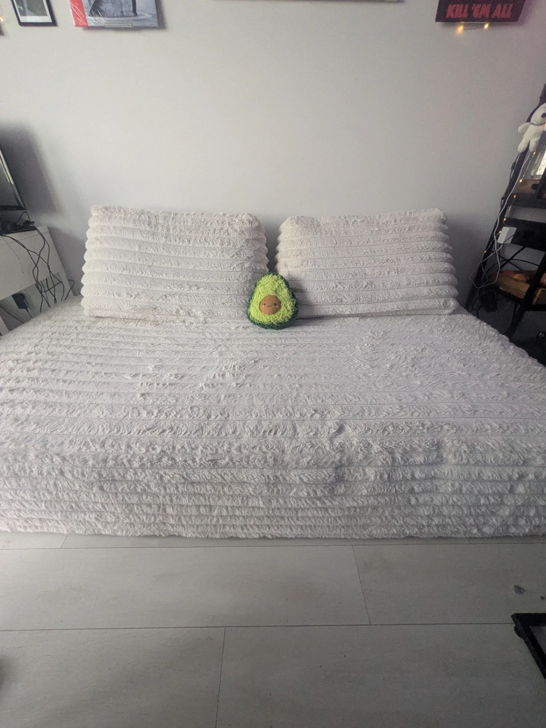 White Faux Fur Sofa with Ottoman