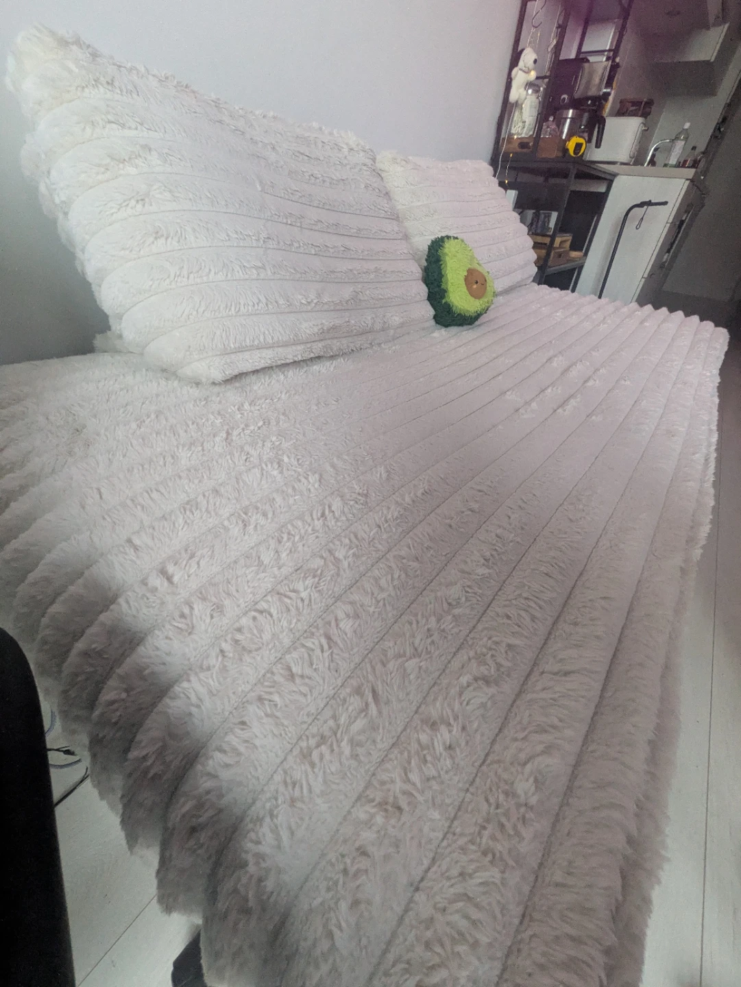 White Faux Fur Sofa with Ottoman - photo 2