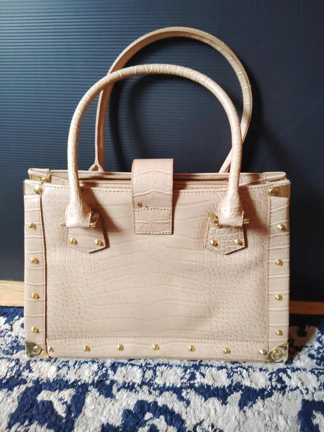 Tan Faux Croc Handbag with Gold Accents - photo 2