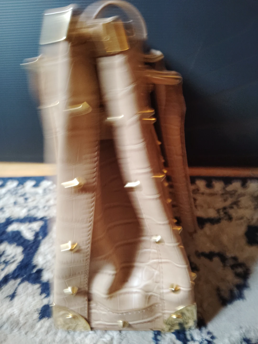 Tan Faux Croc Handbag with Gold Accents - photo 5