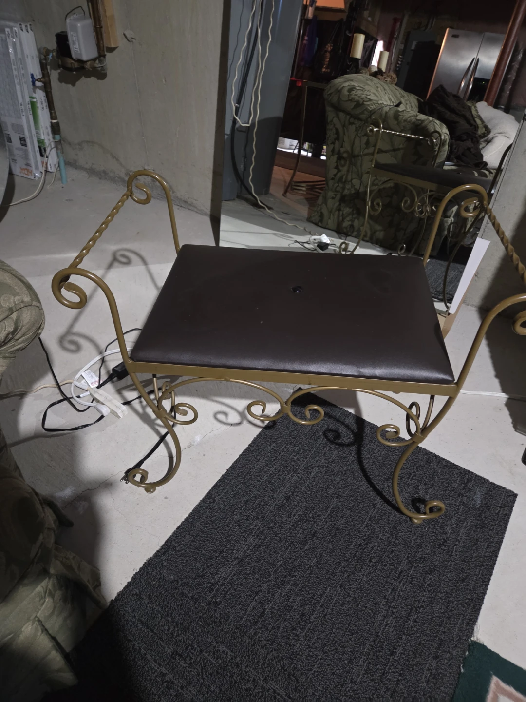 Gold Swirl Vanity Stool with Brown Seat