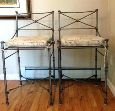 Vintage Set of 2 Wrought Iron Bar Stools