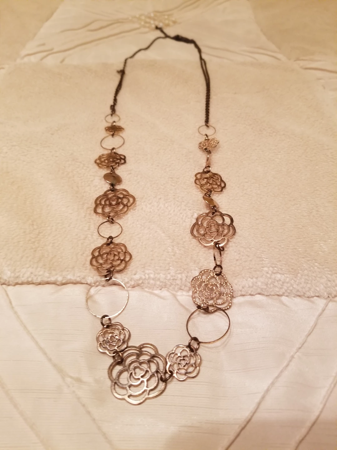 Long Gold-Tone Flower and Circle Necklace