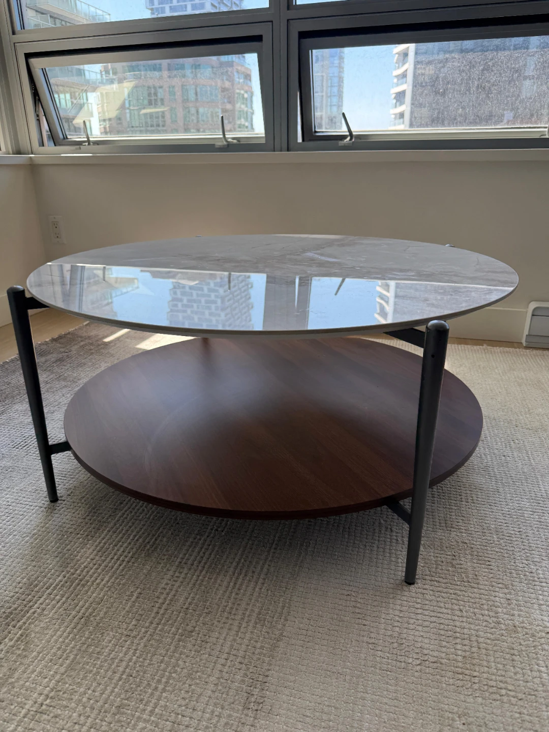Round Coffee Table - Marble Top & Walnut Base