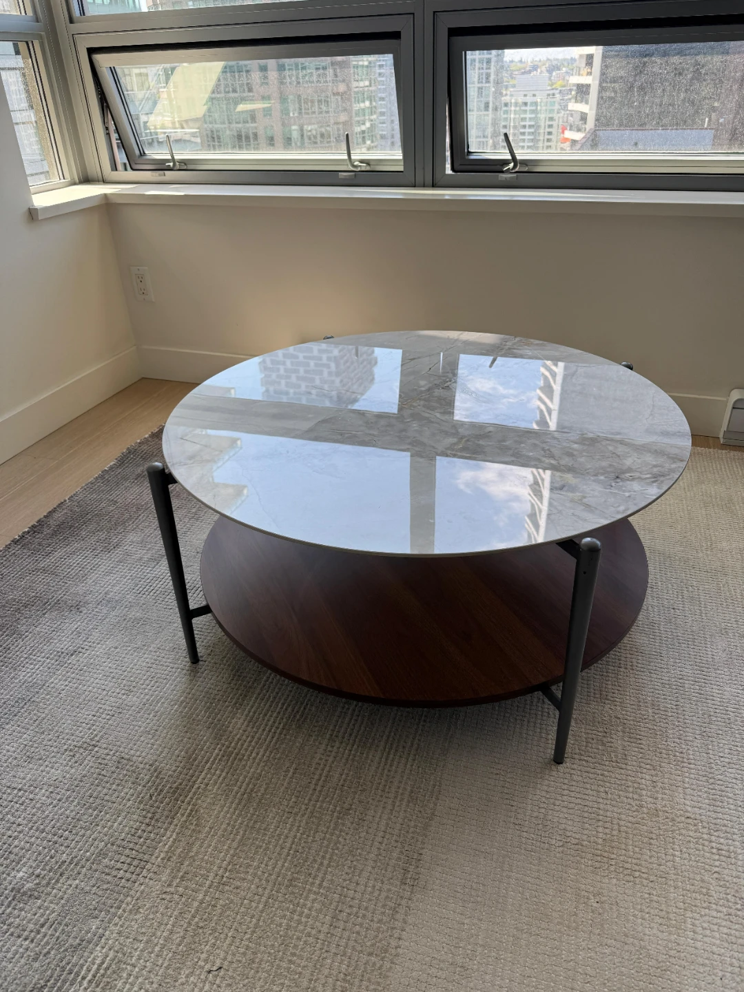 Round Coffee Table - Marble Top & Walnut Base - photo 2