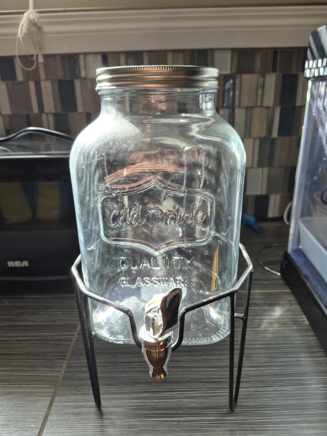 Glass Drink Dispenser with Metal Stand