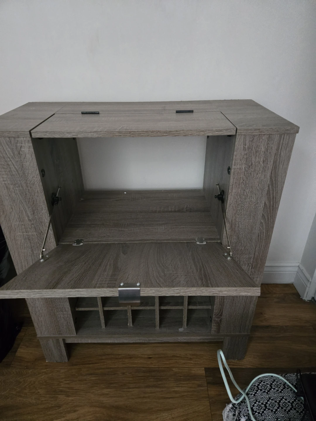 Wood Grain Bar Cabinet with Wine Rack and Drawer - photo 4