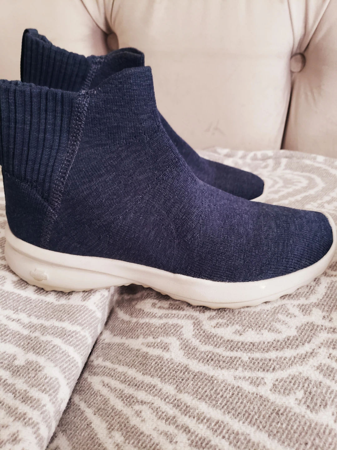Navy Blue Sock Ankle Boots
