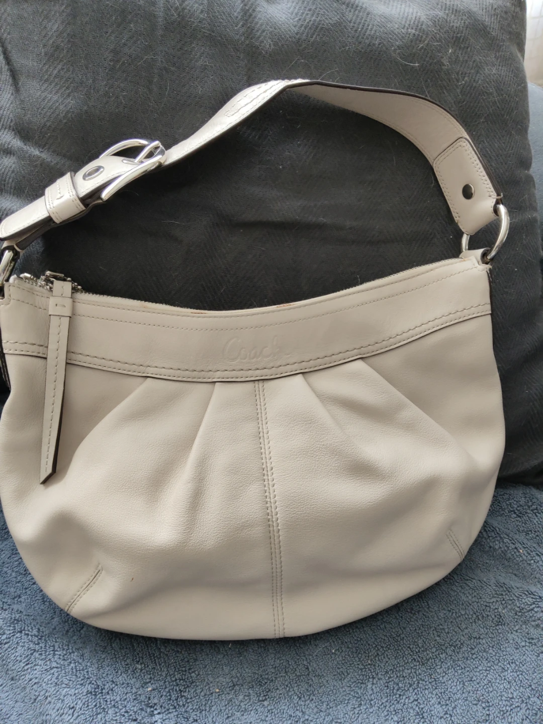Coach Beige Leather Hobo Handbag