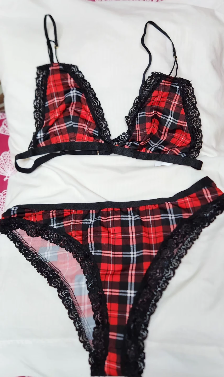 Brand new Red Plaid Lingerie Set with Black Lace Trim