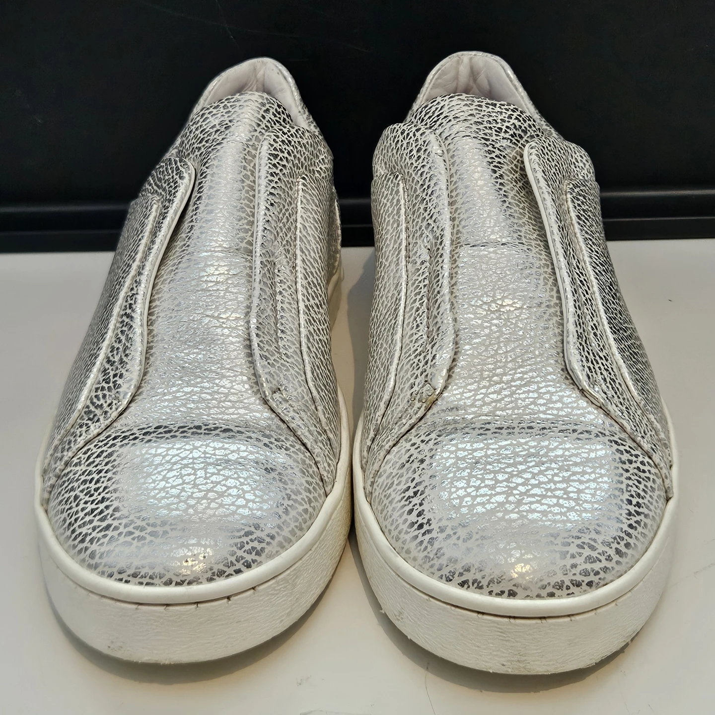 TOD'S Crackle Silver Textured Slip-On Sneakers