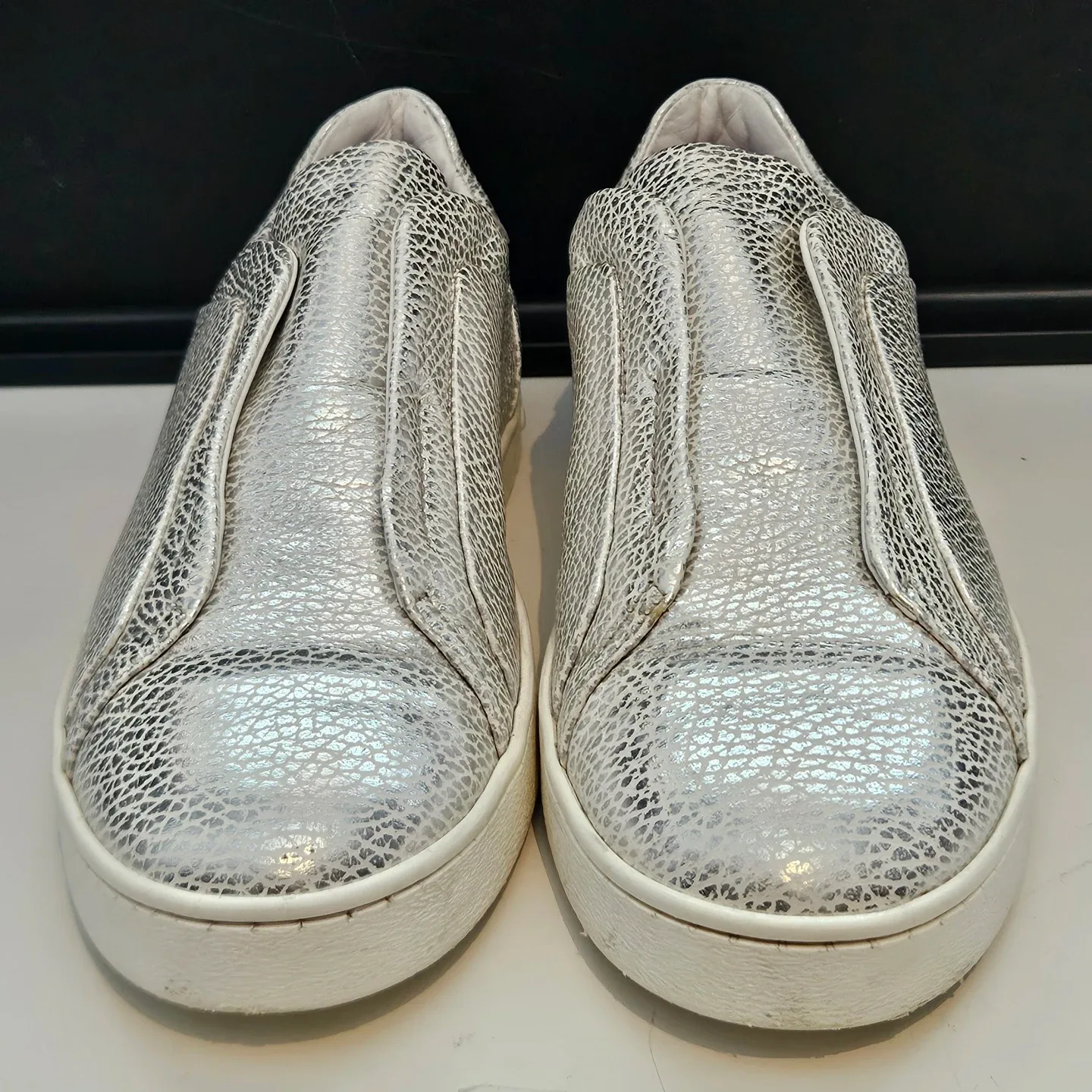 TOD'S Crackle Silver Textured Slip-On Sneakers