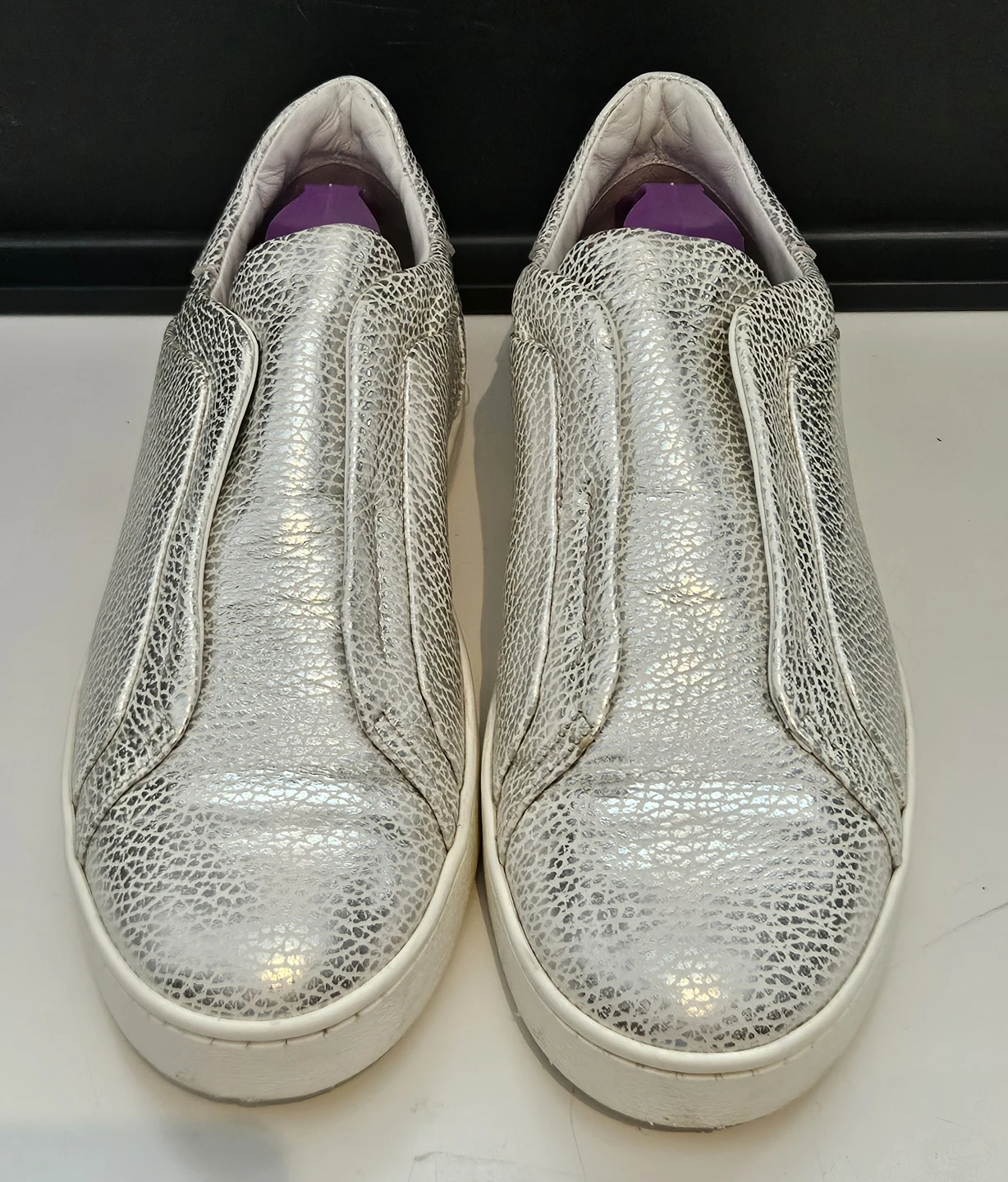 TOD'S Crackle Silver Textured Slip-On Sneakers - photo 2