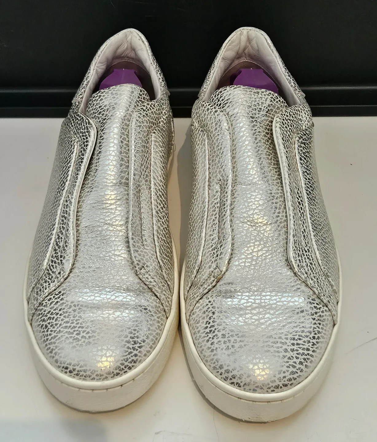 TOD'S Crackle Silver Textured Slip-On Sneakers - photo 2