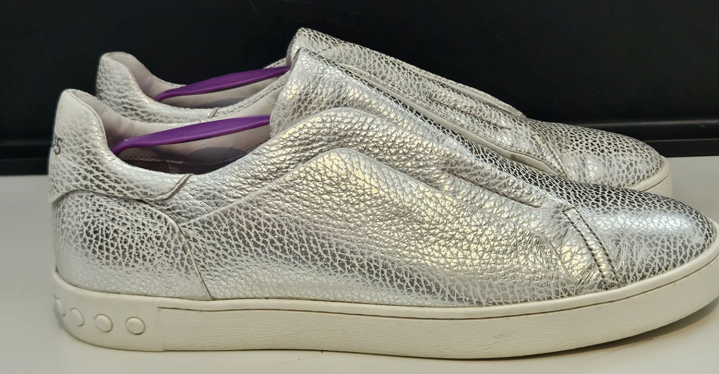 TOD'S Crackle Silver Textured Slip-On Sneakers - photo 5