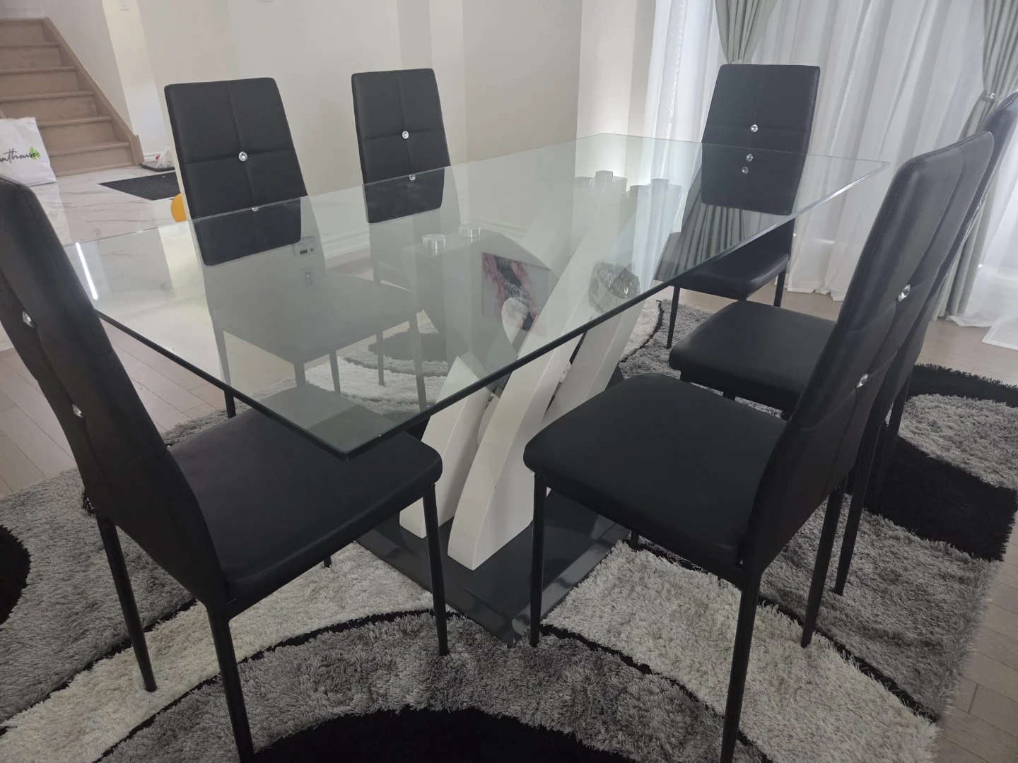 Glass Dining Table with 6 Black Chairs - photo 2