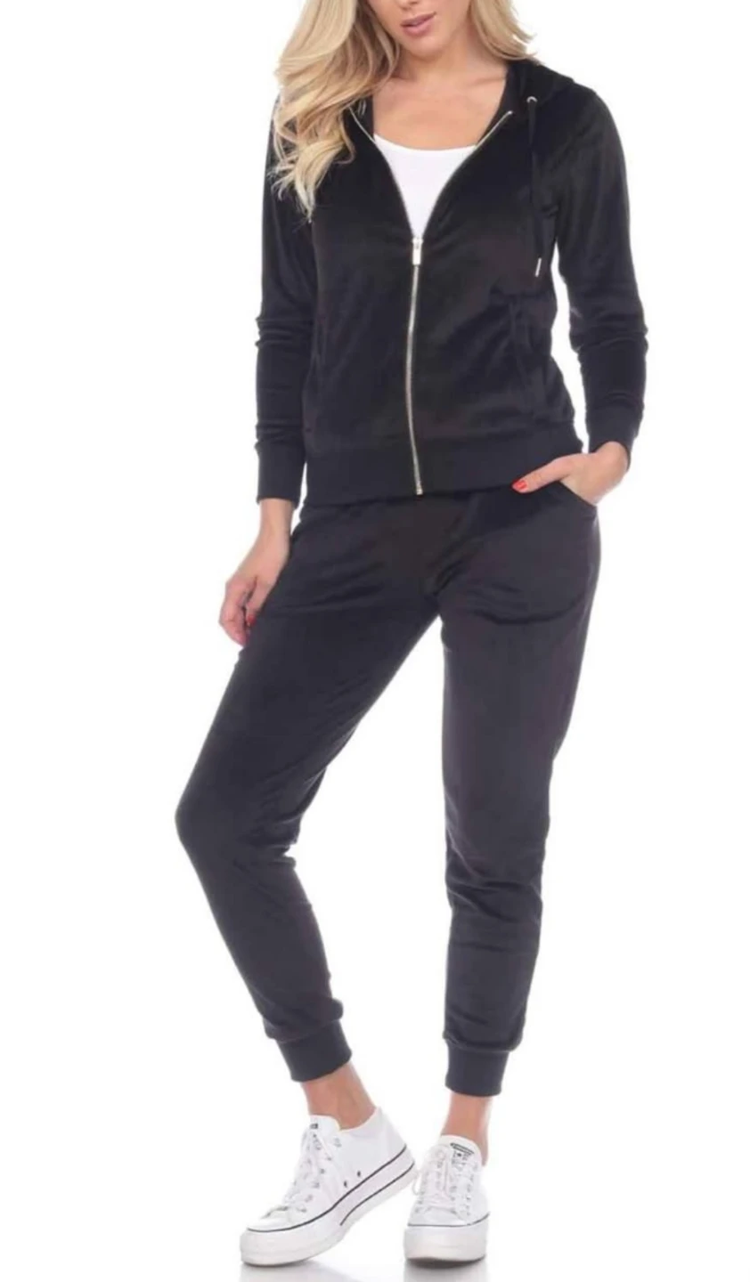 White Mark Velour Tracksuit Set - Black- sz S