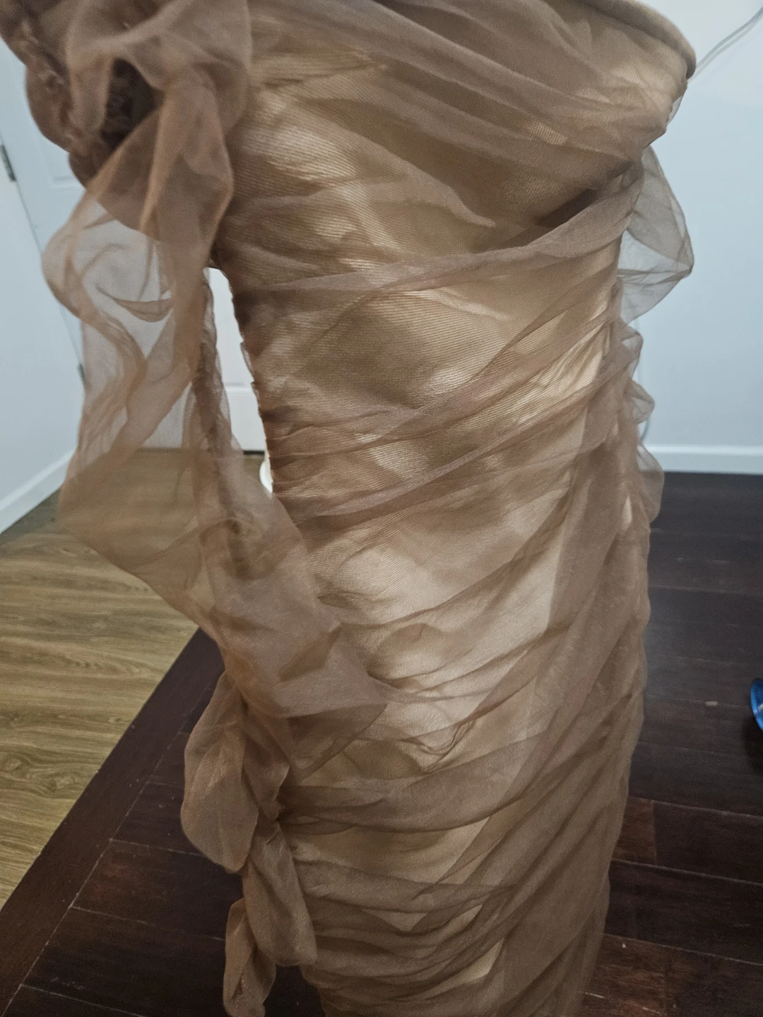 Fashion Nova Ruched Mesh Dress XS Brown - photo 3