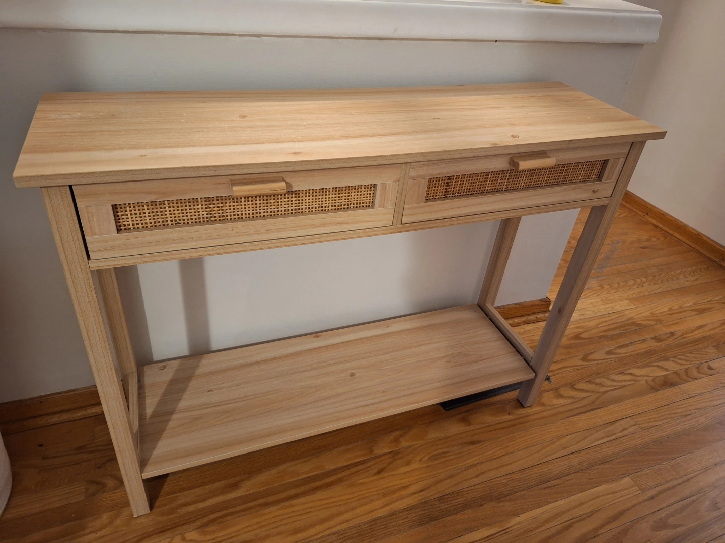 Natural Wood-Like Console Table with 2 Drawers