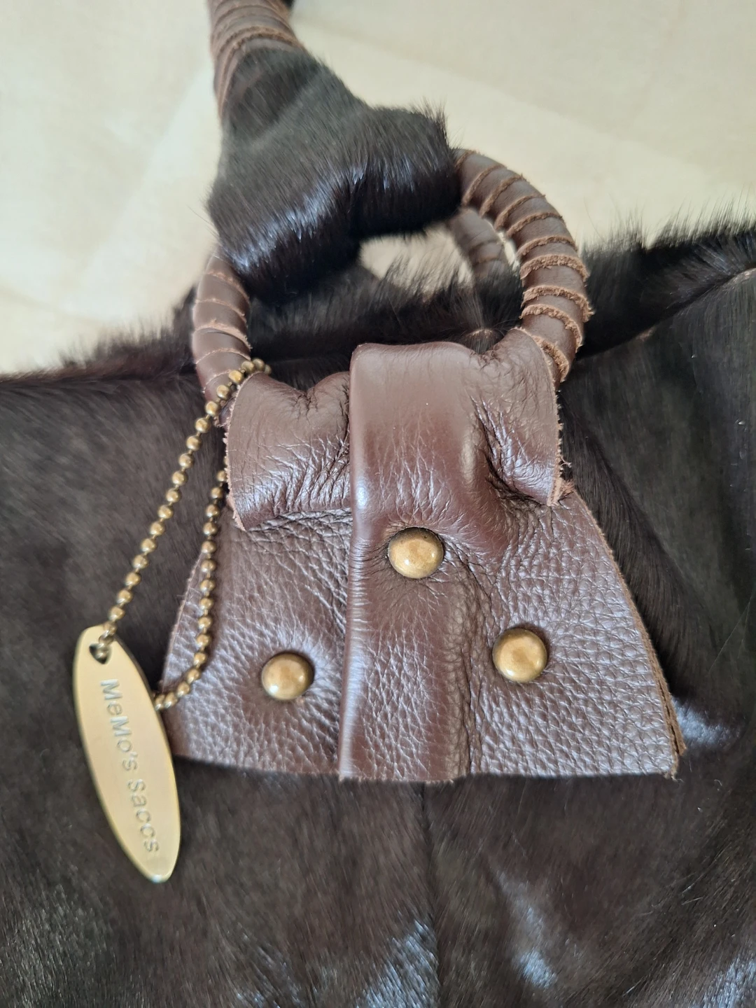 Memo's Saccs Brown Calf Hair and Leather Shoulder Bag - photo 3