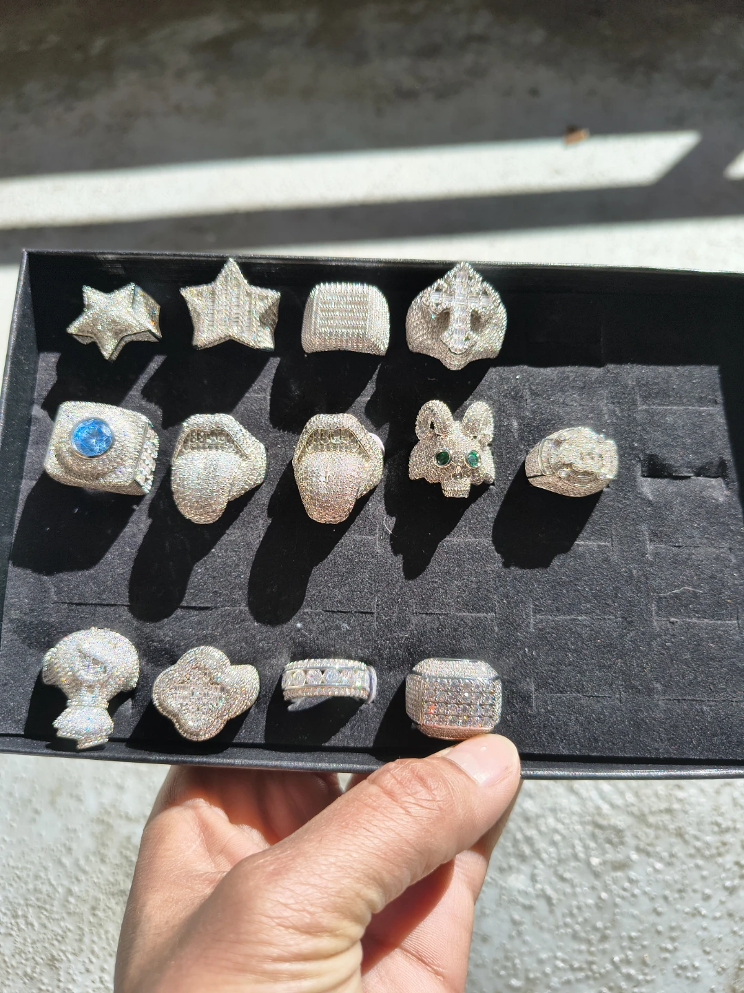 925 silver moisanite Assorted Bling Rings Set