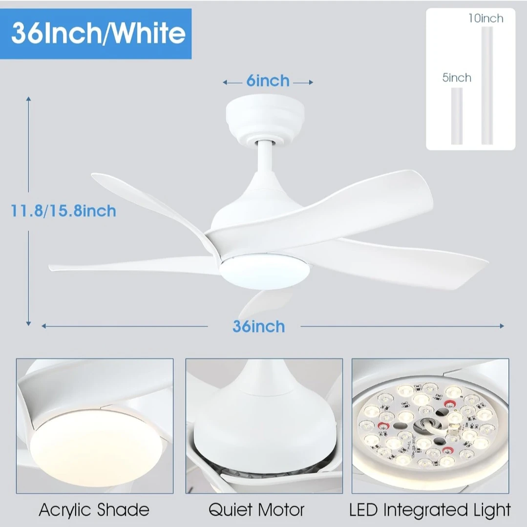 White 36-inch Ceiling Fan with LED Light - photo 3