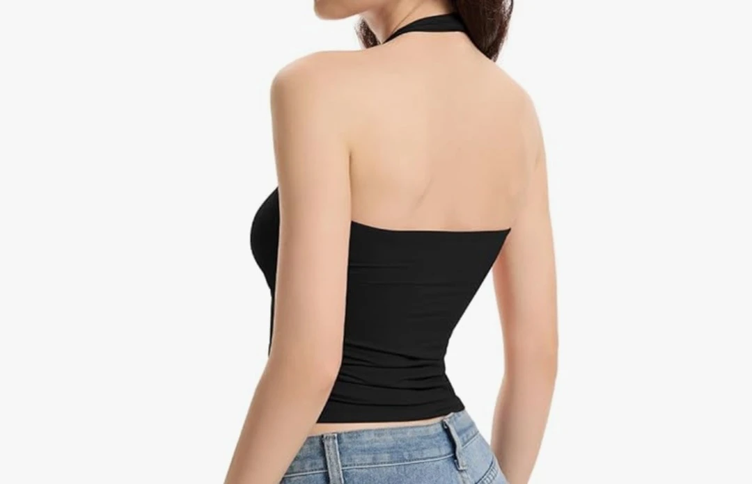 New Black Ruched Halter Tank Top -Small - photo 3