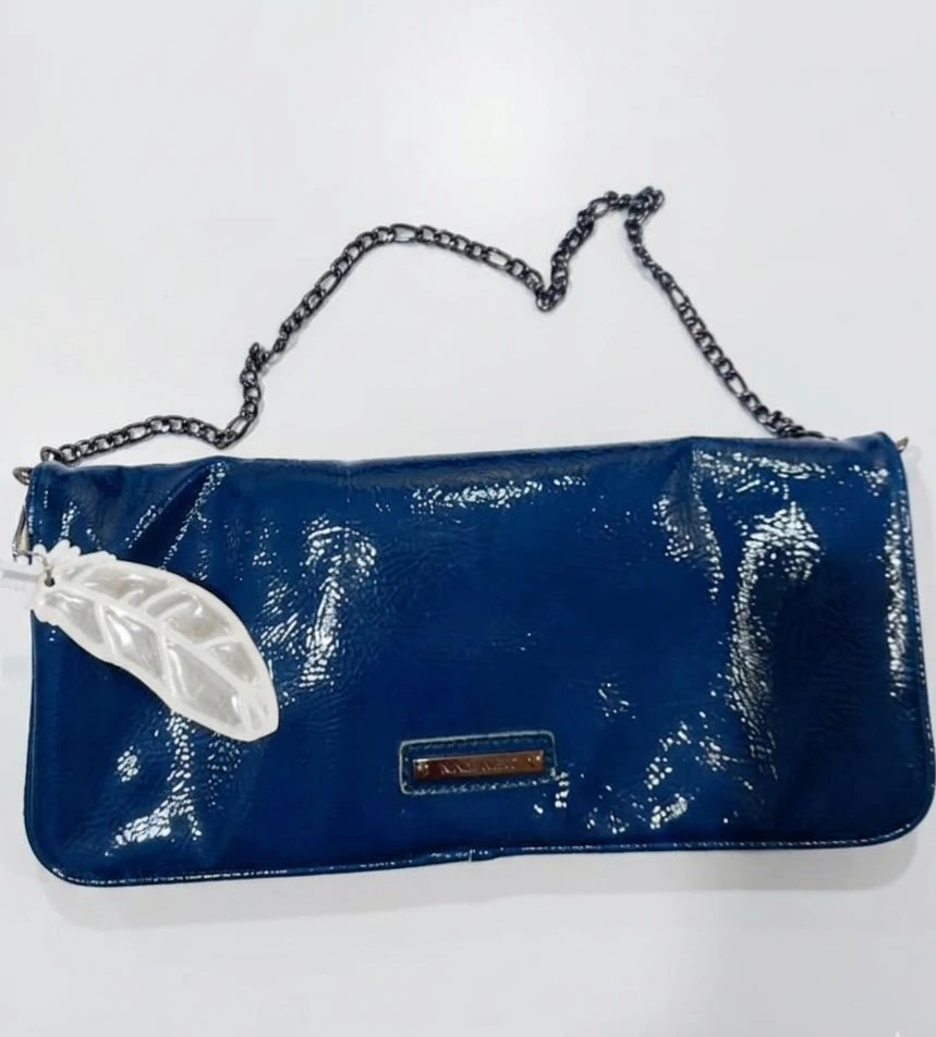 Nine West Blue Patent Clutch with Chain Strap - photo 2
