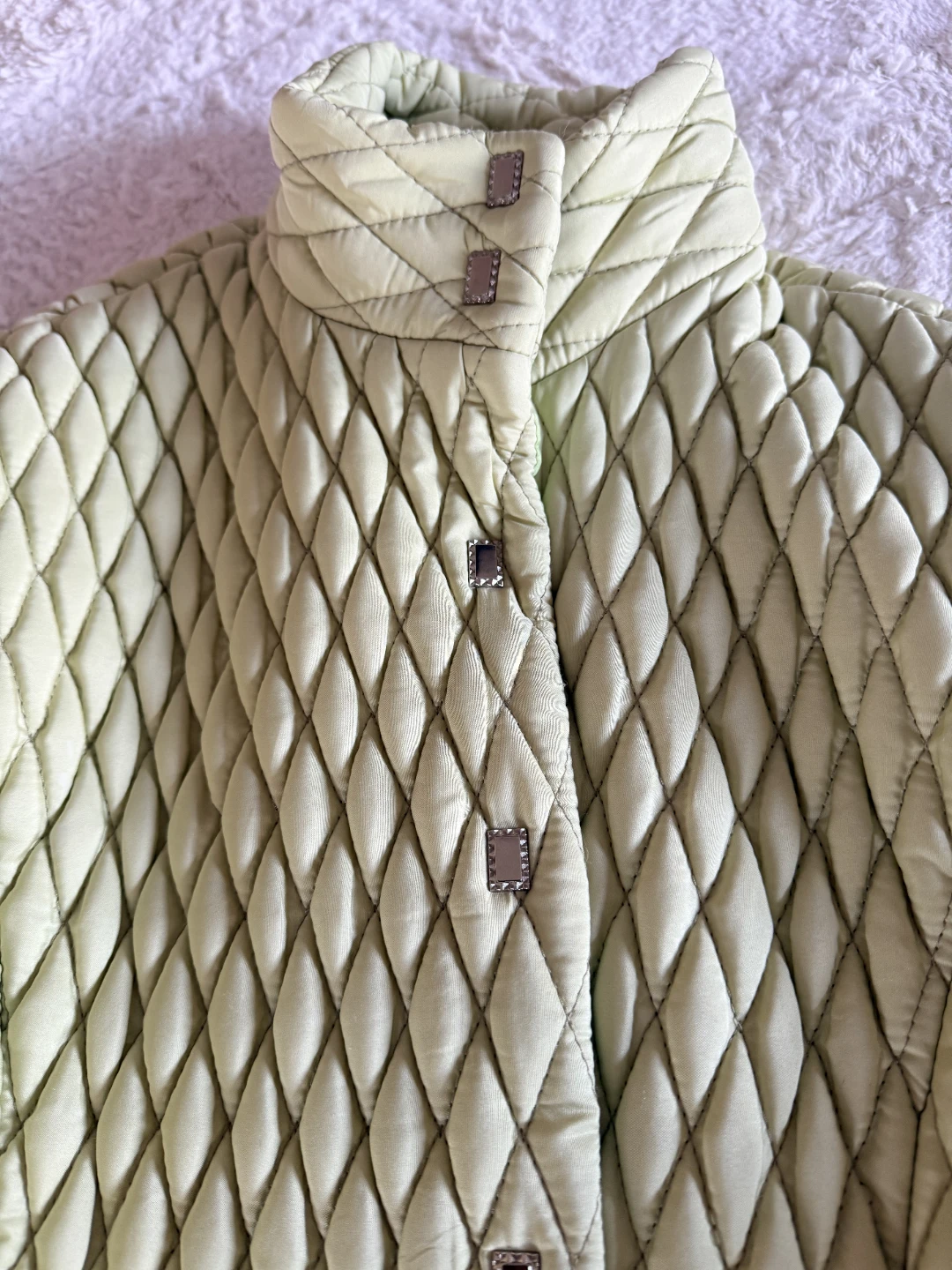 Light Green Quilted Button-Up Jacket - photo 4