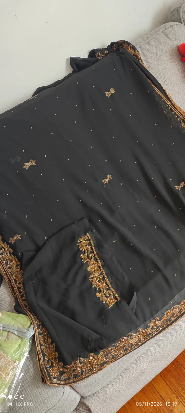 Black Embellished Chiffon Saree - photo 2