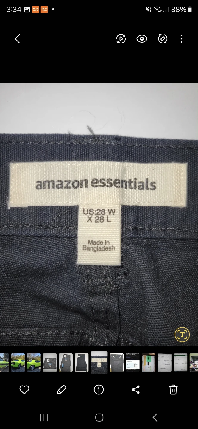 Amazon Essentials Men's Size 28W x 28L Black Cargo Pants
