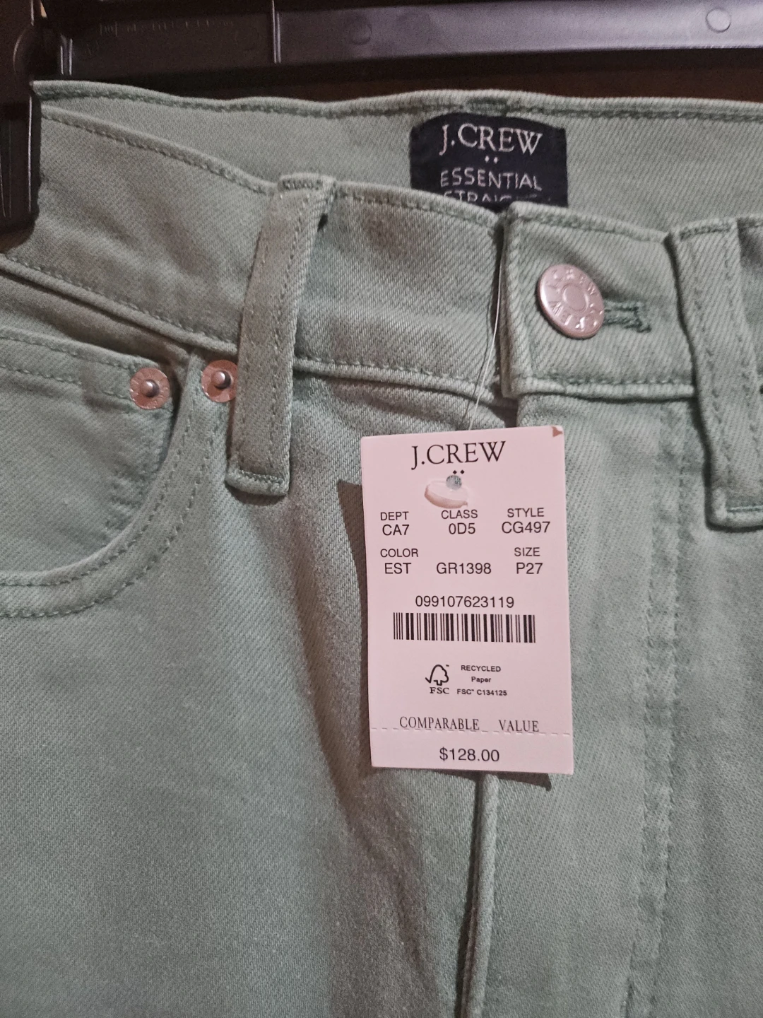 J. Crew Essential Straight Jeans - Size 27P - Light Green - photo 2