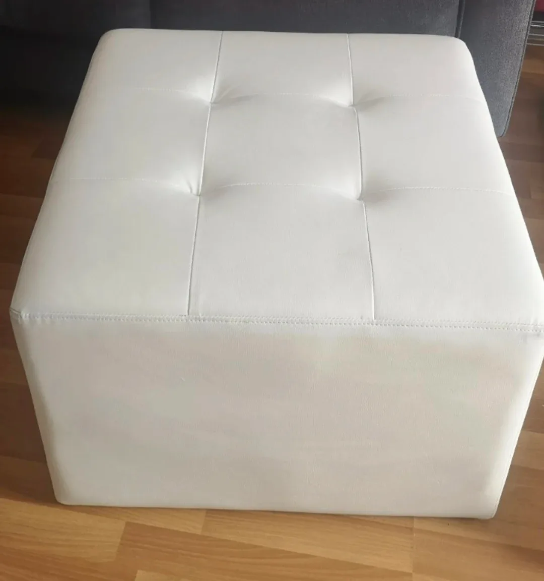 White Tufted Square Ottoman