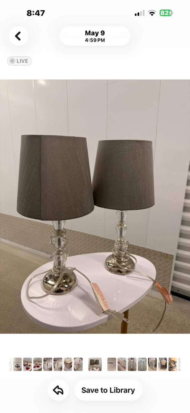 Pair of Grey Table Lamps with Crystal Base