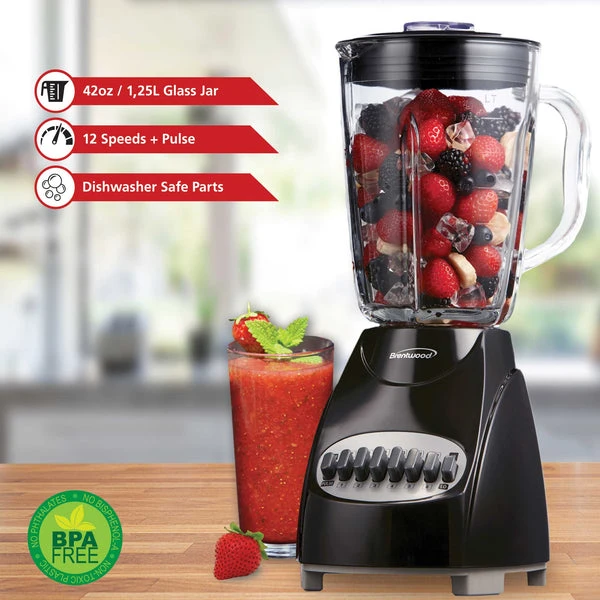 Brentwood 12 speed + Pulse Blender with Glass Jar, Black - photo 2