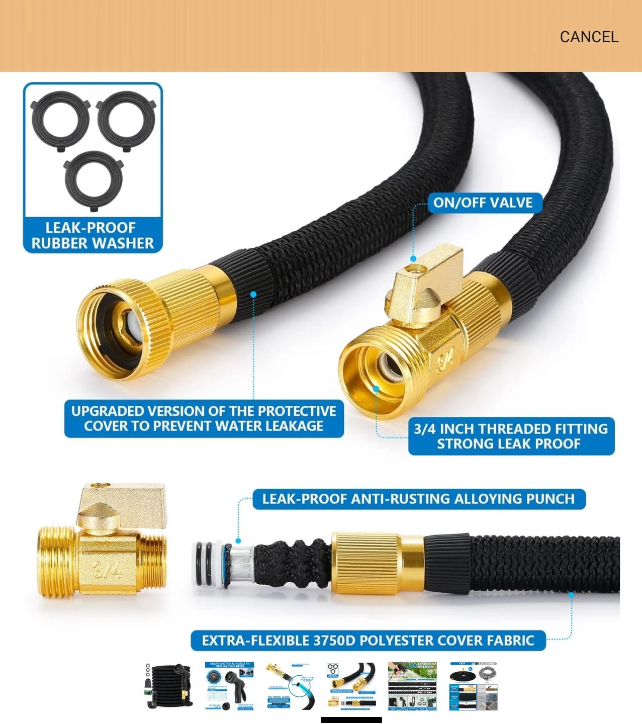 Expandable Garden Hose 100ft with 10 Spray Patterns Nozzle - photo 3