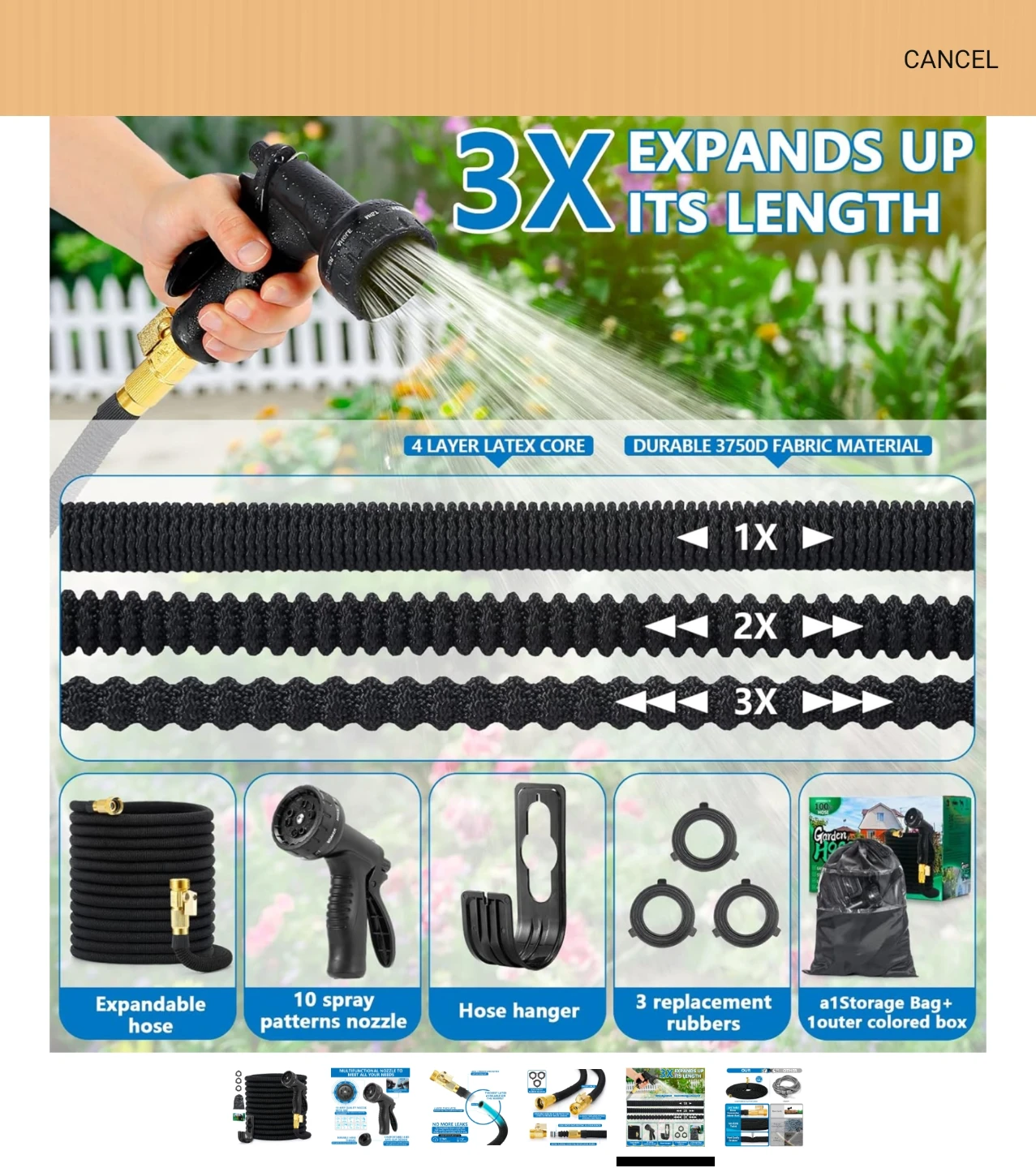 Expandable Garden Hose 100ft with 10 Spray Patterns Nozzle - photo 4