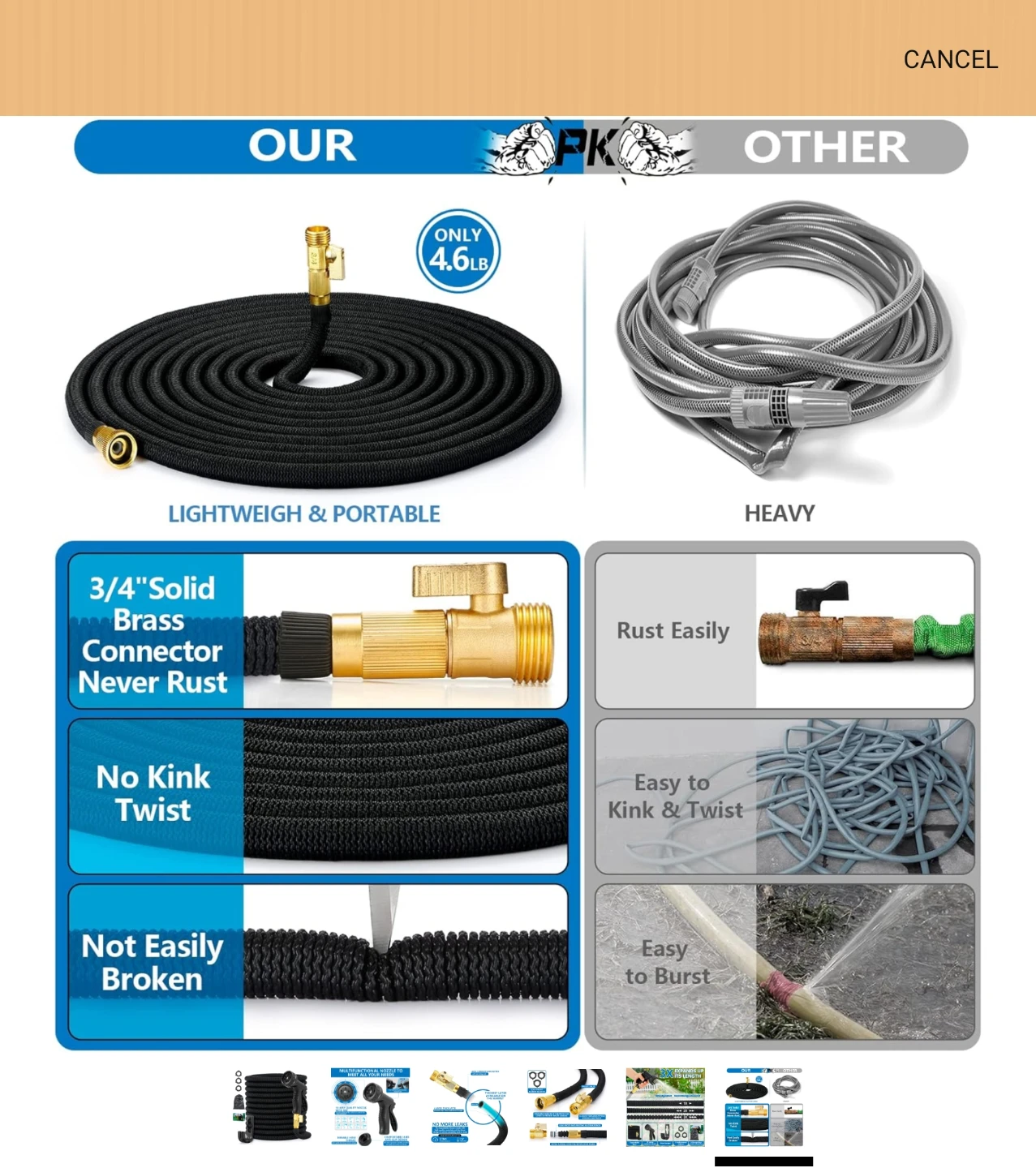Expandable Garden Hose 100ft with 10 Spray Patterns Nozzle - photo 5