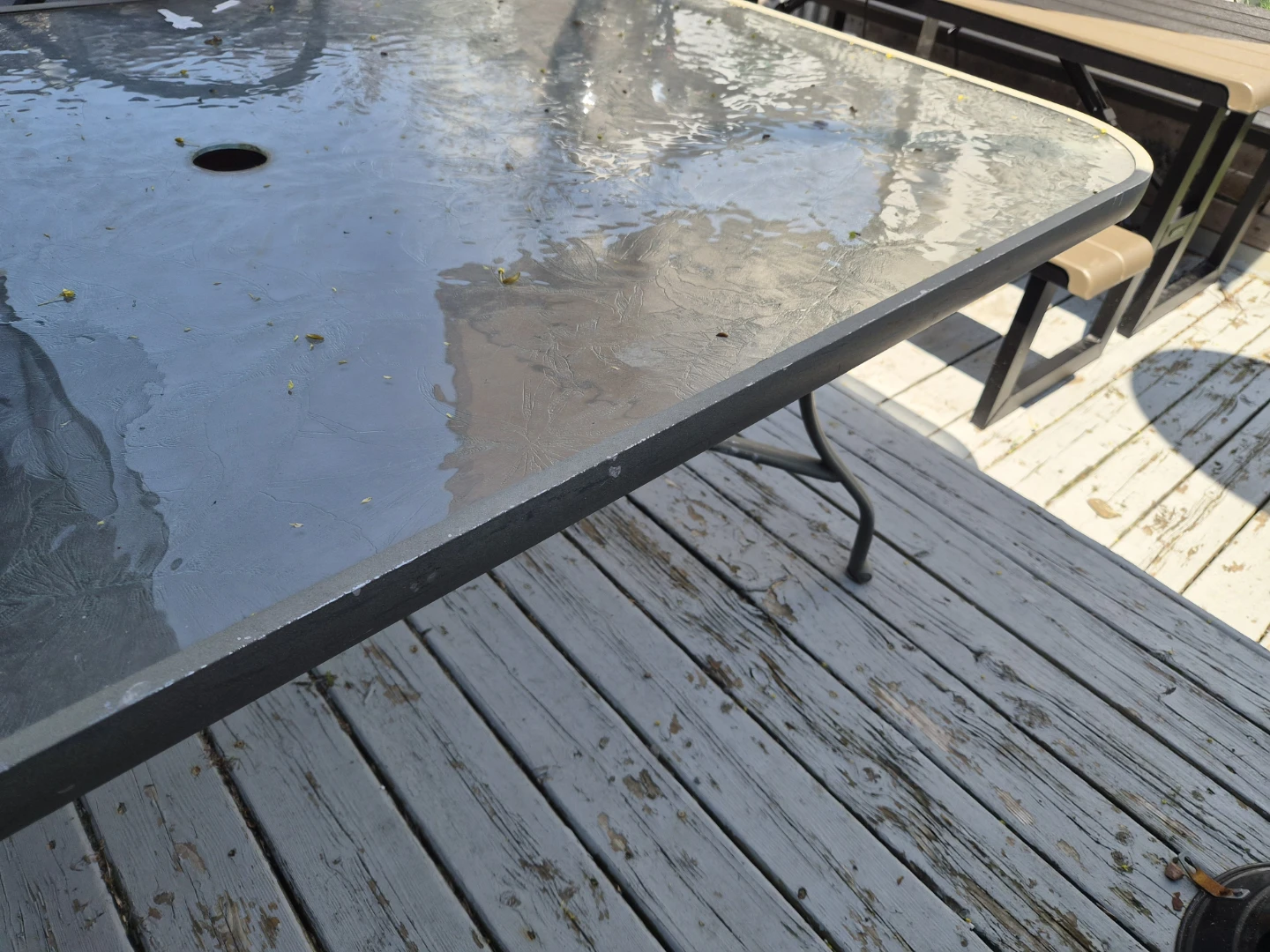 Glass Top Patio Table and Stackable Chairs