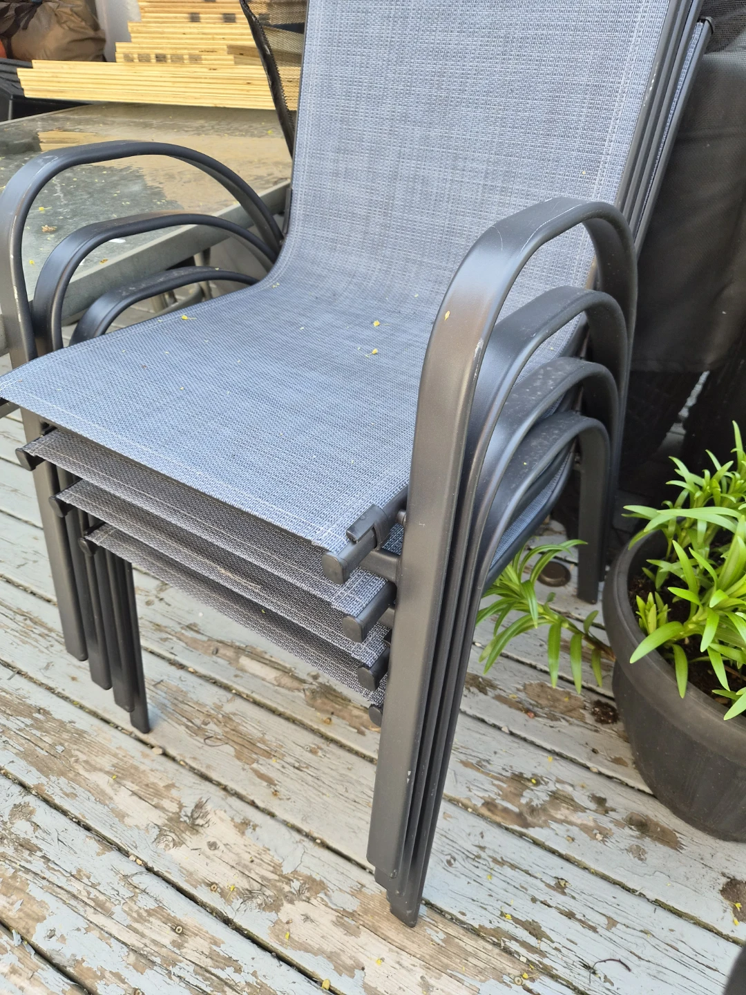Glass Top Patio Table and Stackable Chairs - photo 2