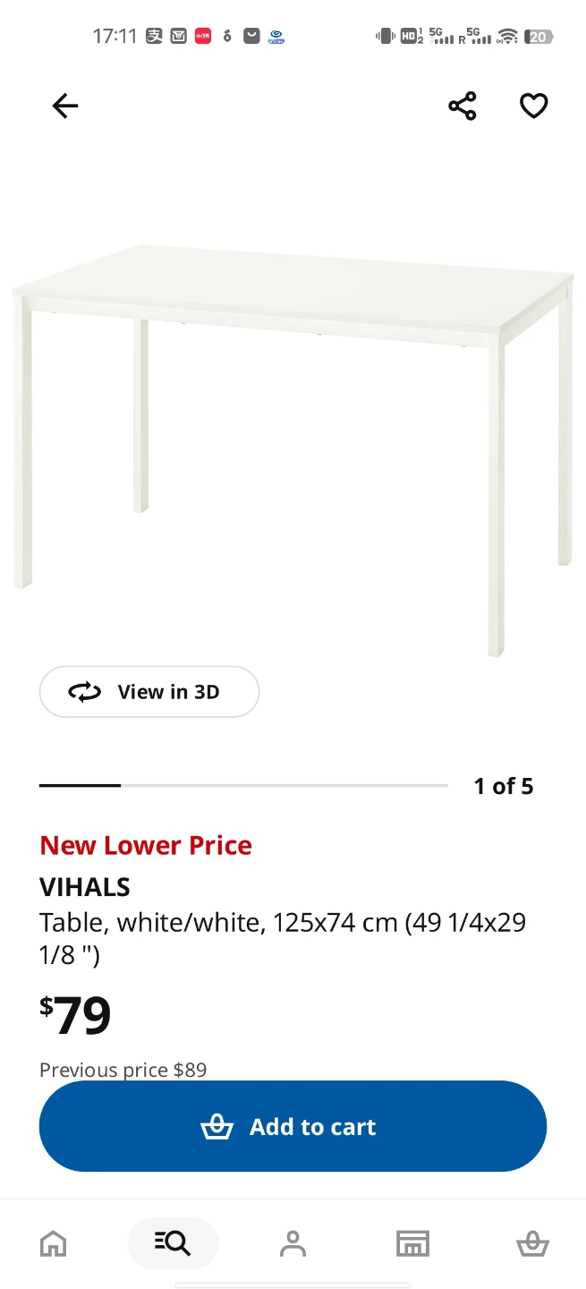 IKEA VIHALS Table White 125x74 cm