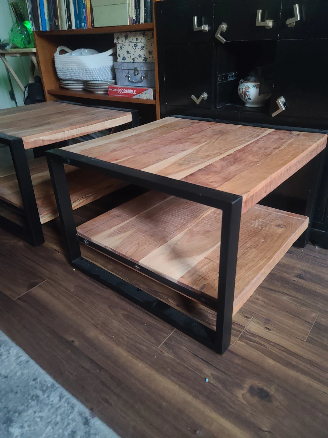 Wooden Side Table with Black Metal Frame - photo 3